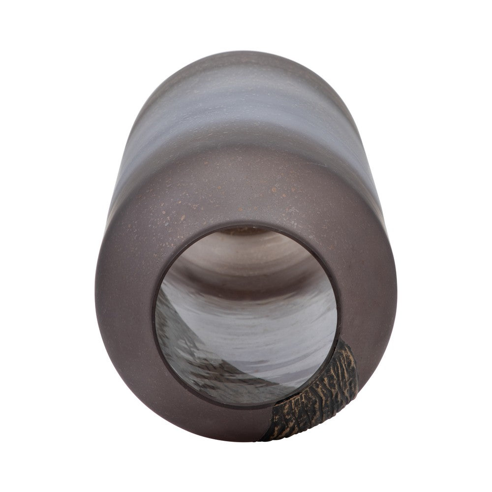 Floral Vase Decor | Blush Pink Frosted Glass | Bronze Detail 20"