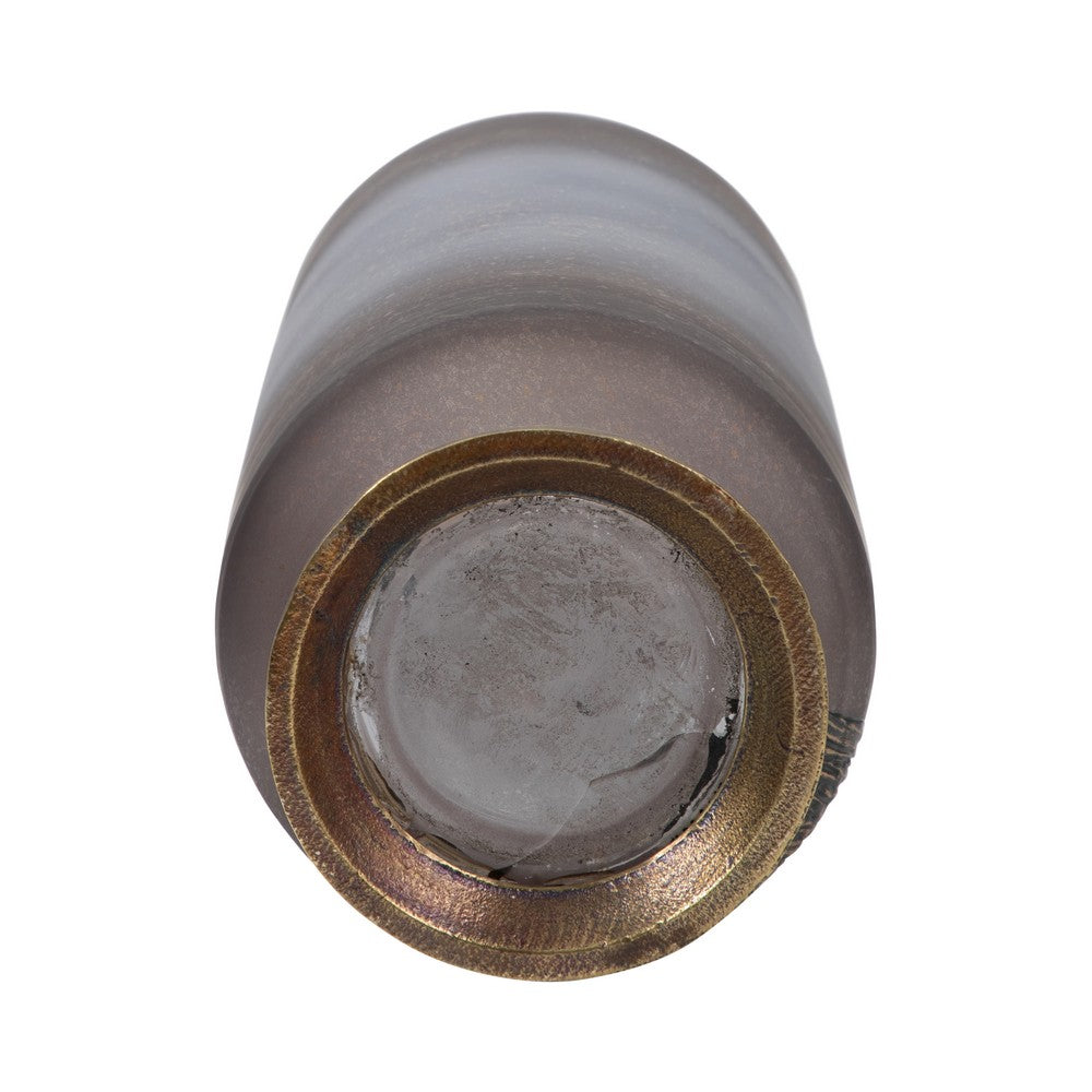 Floral Vase Decor | Blush Pink Frosted Glass | Bronze Detail 20"