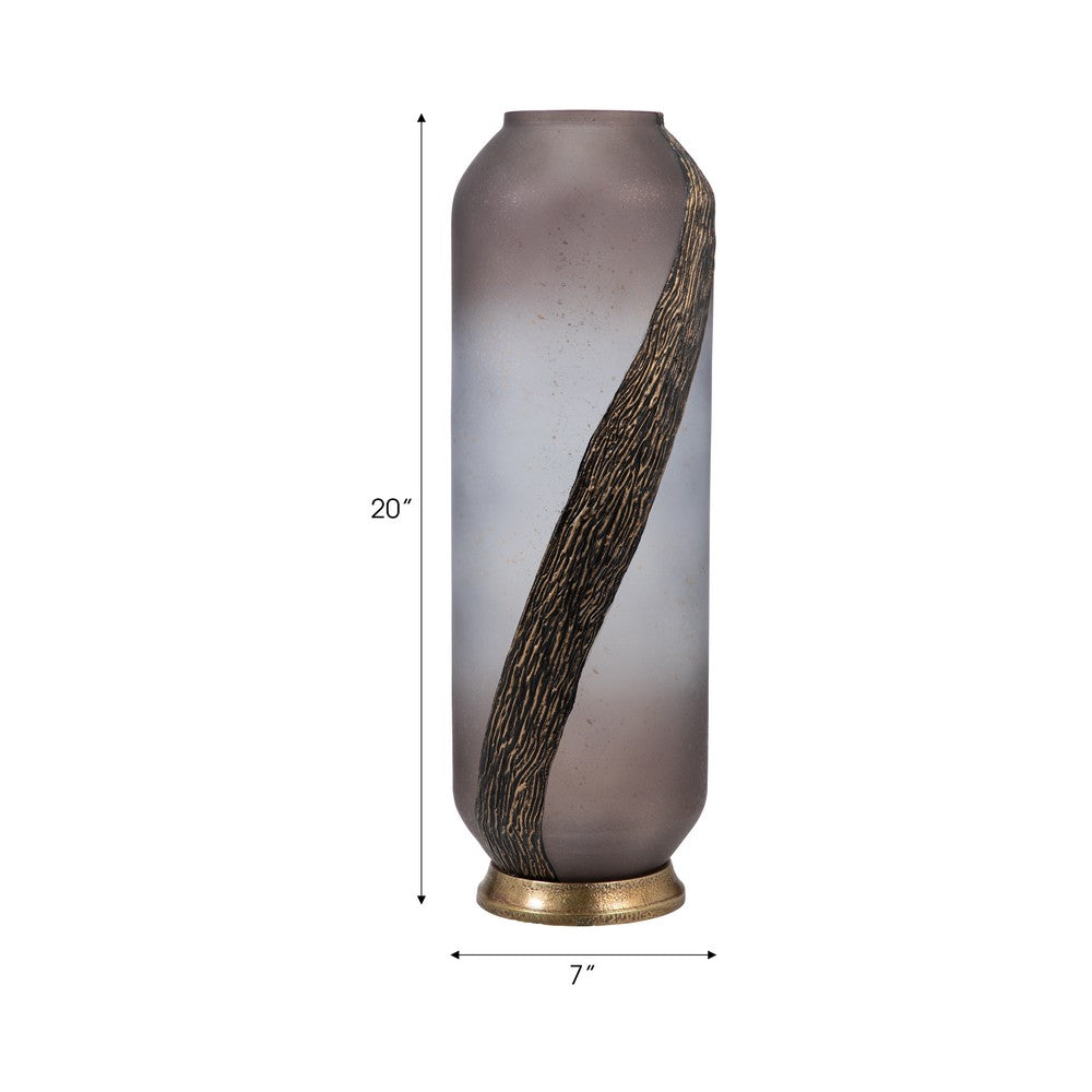Floral Vase Decor | Blush Pink Frosted Glass | Bronze Detail 20"