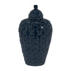 Decorative Jar | Lid w Round Finial | Chain Texture Navy Blue Ceramic