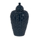 Decorative Jar | Lid w Round Finial | Chain Texture Navy Blue Ceramic