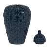 Decorative Jar | Lid w Round Finial | Chain Texture Navy Blue Ceramic
