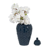Decorative Jar | Lid w Round Finial | Chain Texture Navy Blue Ceramic
