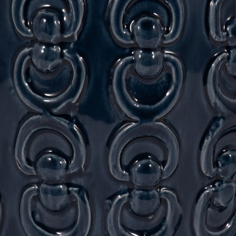 Decorative Jar | Lid w Round Finial | Chain Texture Navy Blue Ceramic