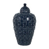 Decorative Jar | Lid w Round Finial | Chain Texture Navy Blue Ceramic