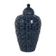 Decorative Jar | Lid w Round Finial | Chain Texture Navy Blue Ceramic