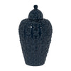 Decorative Jar | Lid w Round Finial | Chain Texture Navy Blue Ceramic SBH-18628-02