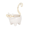 Voss Kitty Trinket Dish with Ring Holder Tail | 7" White-Gold Ceramic