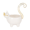 Voss Kitty Trinket Dish with Ring Holder Tail | 7" White-Gold Ceramic