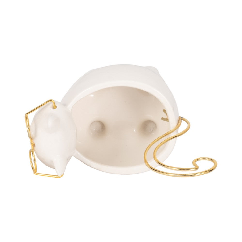 Voss Kitty Trinket Dish with Ring Holder Tail | 7" White-Gold Ceramic