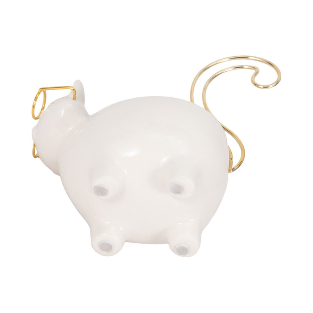 Voss Kitty Trinket Dish with Ring Holder Tail | 7" White-Gold Ceramic