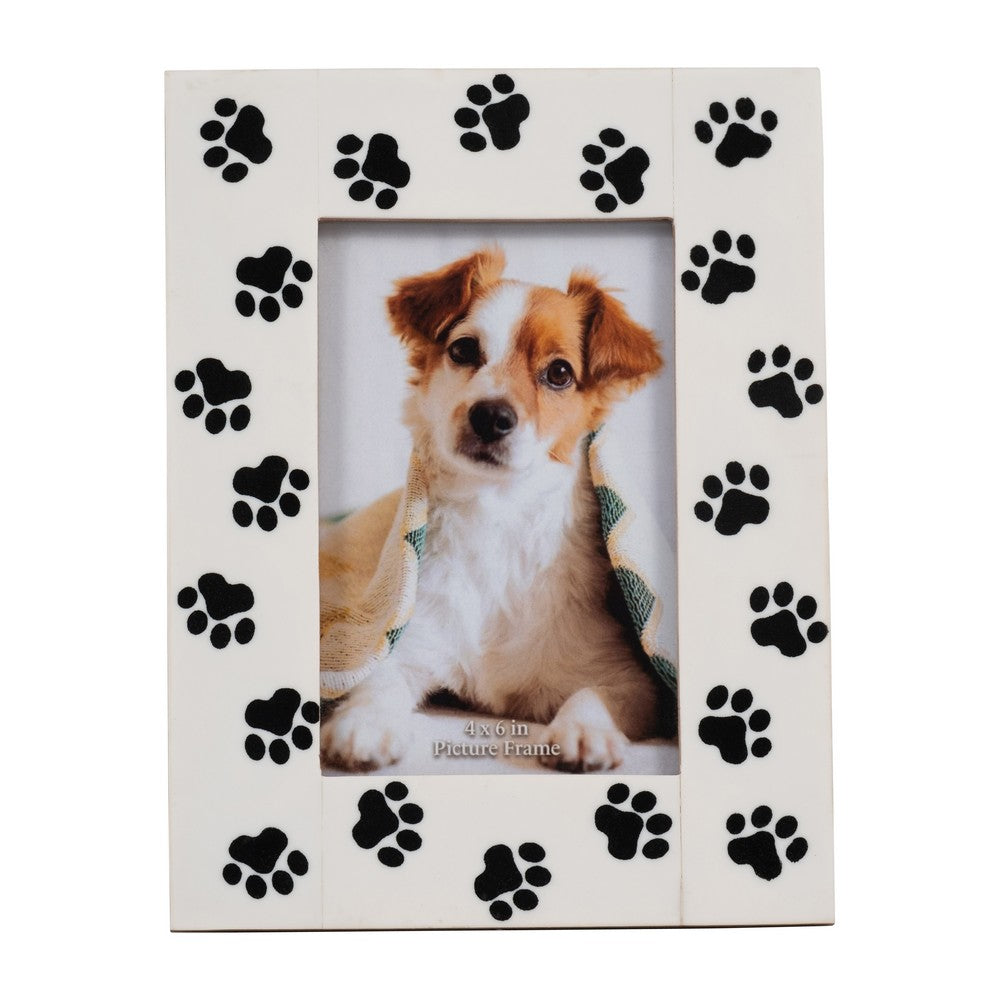 Wyatt 4x6 Portrait Photo Frame | Black Paw Print Border | White Resin