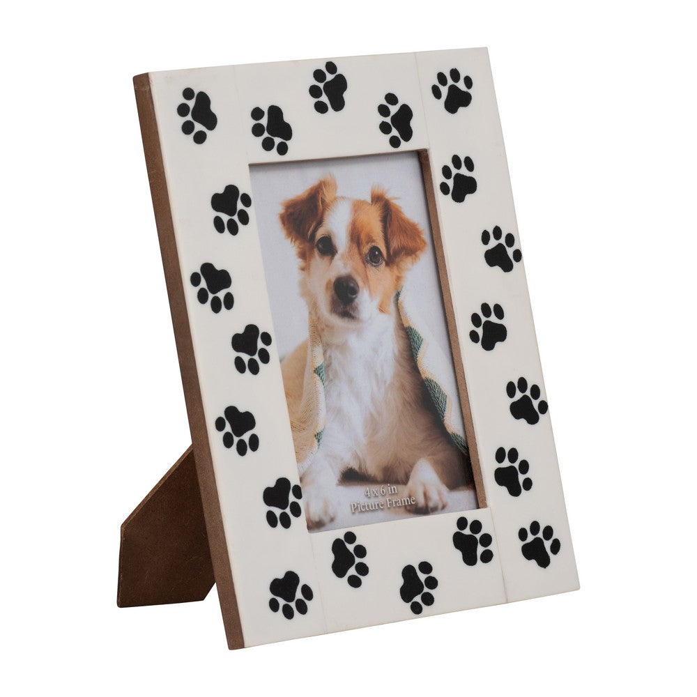 Wyatt 4x6 Portrait Photo Frame | Black Paw Print Border | White Resin