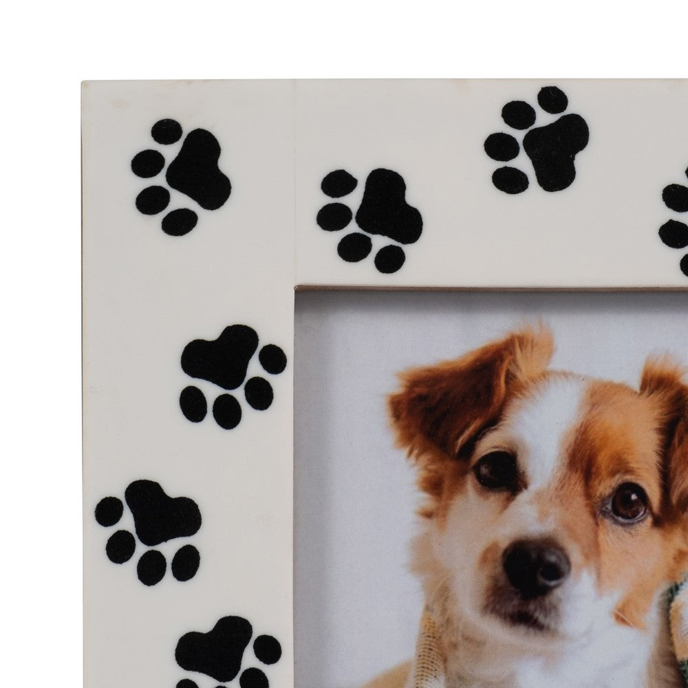 Wyatt 4x6 Portrait Photo Frame | Black Paw Print Border | White Resin