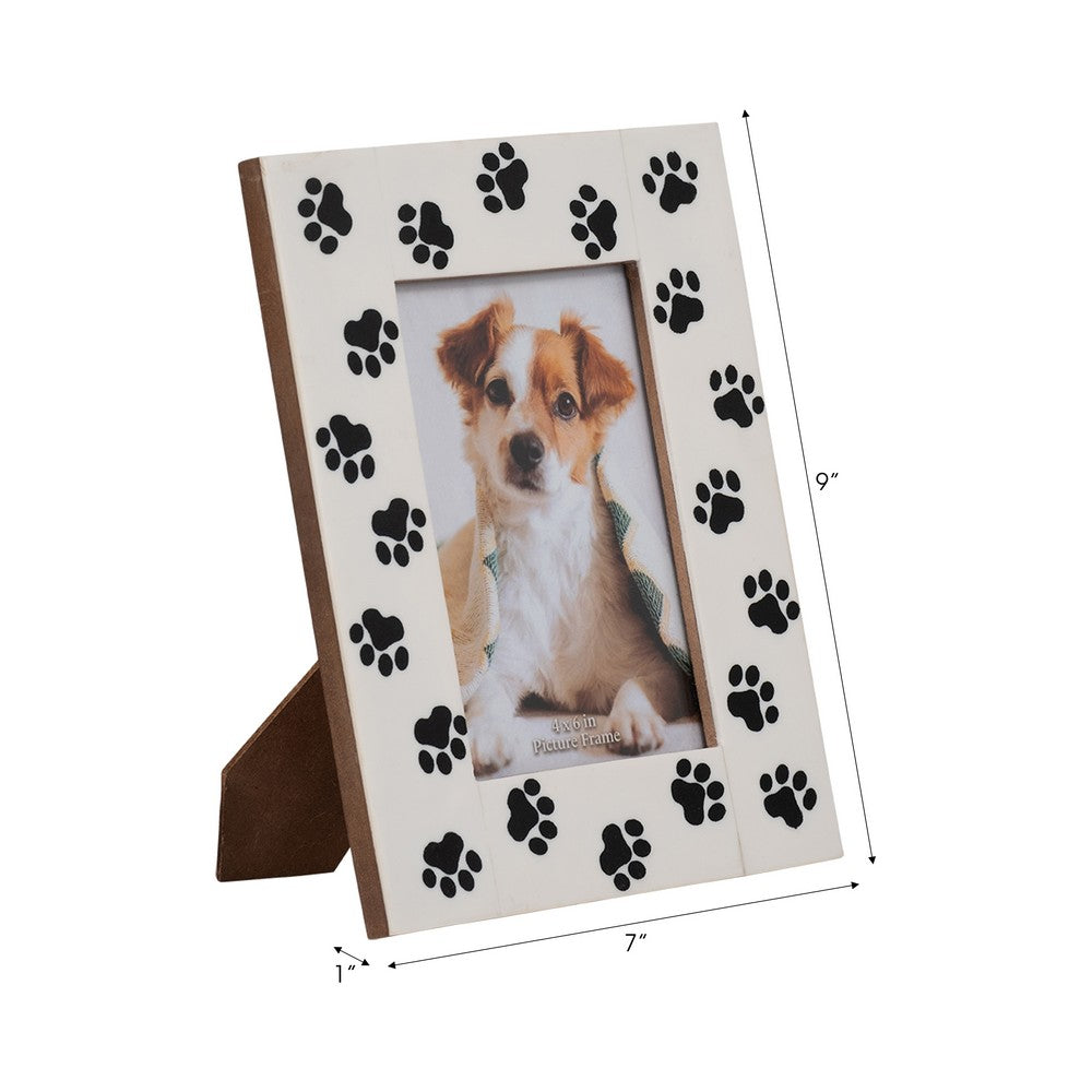 Wyatt 4x6 Portrait Photo Frame | Black Paw Print Border | White Resin