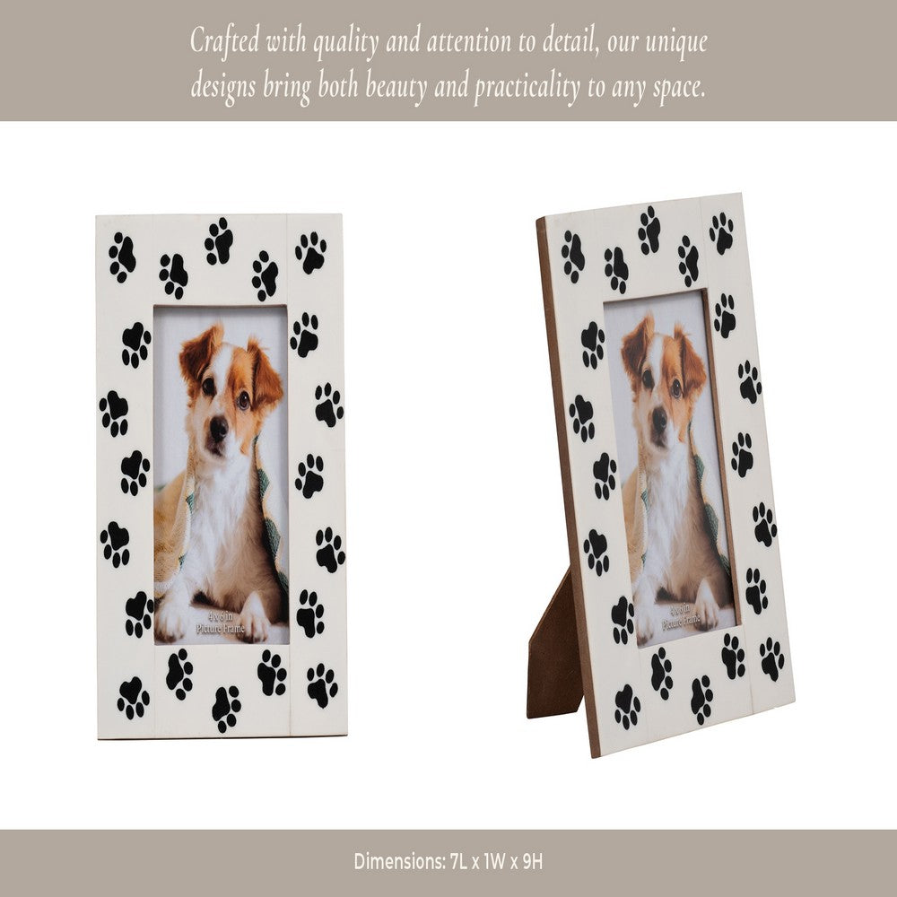 Wyatt 4x6 Portrait Photo Frame | Black Paw Print Border | White Resin