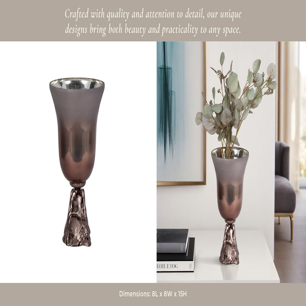 Calyn Accent Vase | Chalice Sculptural Aluminum | Metallic Glass 15"