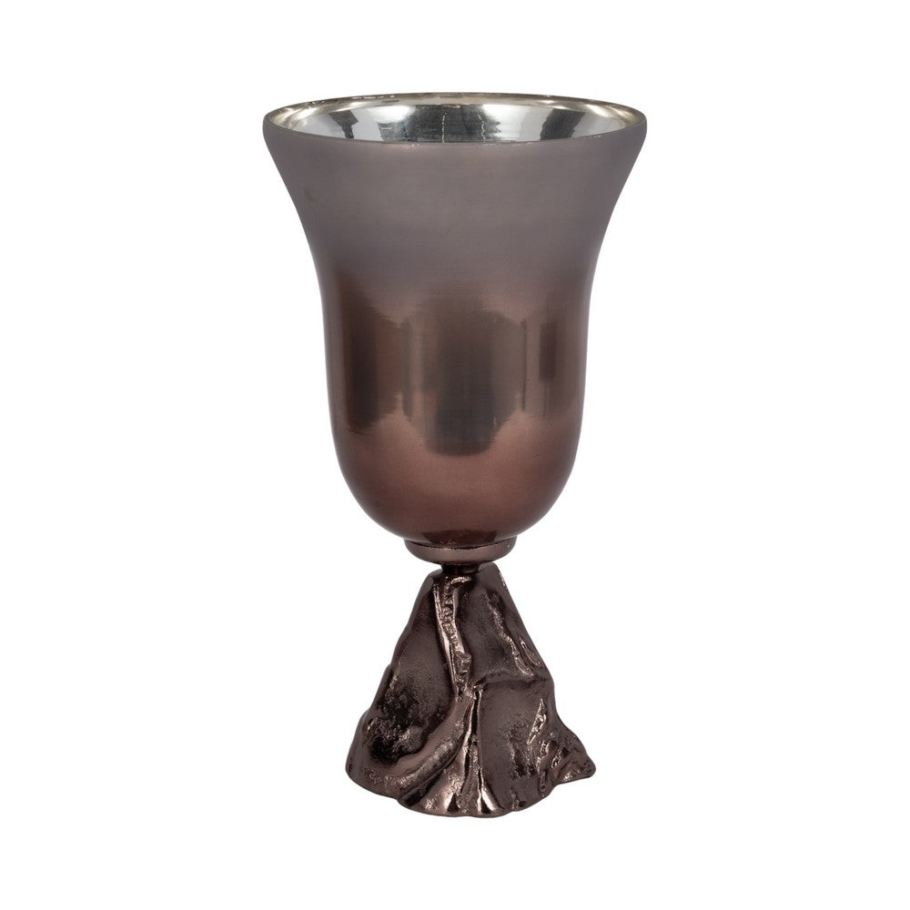 Calyn Accent Vase | Chalice Sculptural Aluminum | Metallic Glass 15"