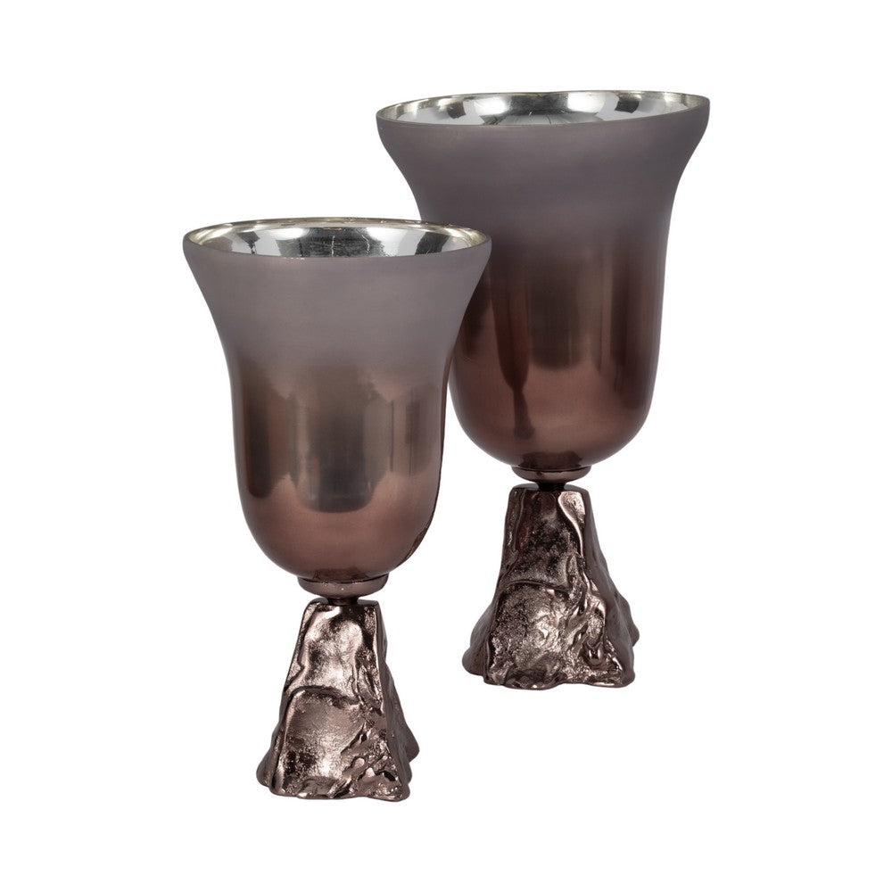 Calyn Accent Vase | Chalice Sculptural Aluminum | Metallic Glass 15"