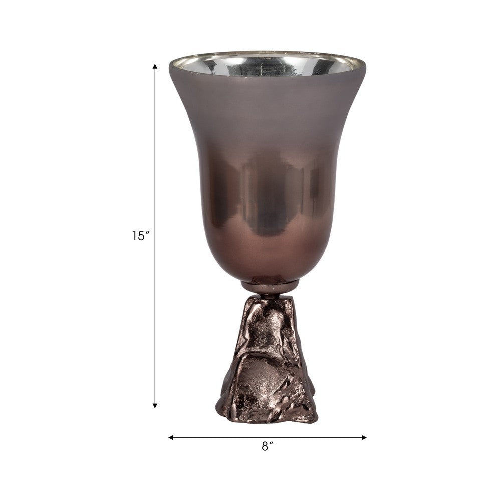 Calyn Accent Vase | Chalice Sculptural Aluminum | Metallic Glass 15"
