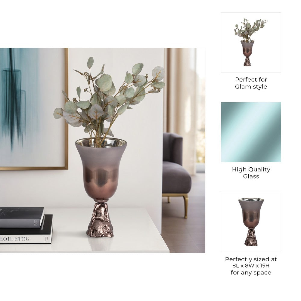 Calyn Accent Vase | Chalice Sculptural Aluminum | Metallic Glass 15"