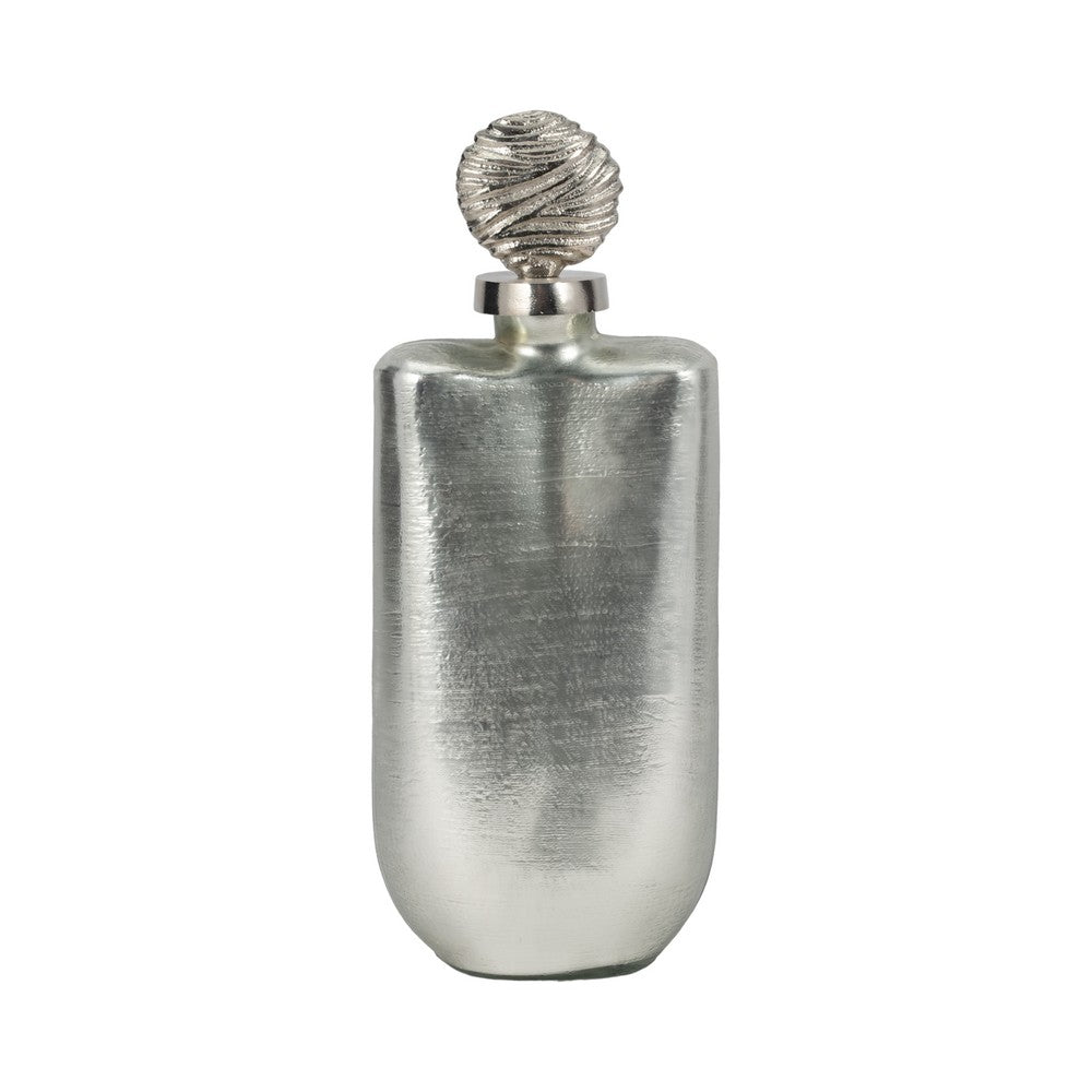 Metallic Bottle Tabletop Decor w Round Topper | 16" | Silver Aluminium