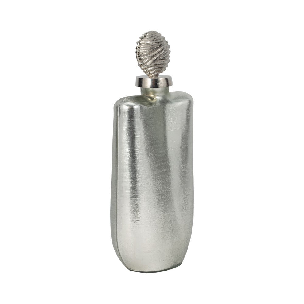 Metallic Bottle Tabletop Decor w Round Topper | 16" | Silver Aluminium