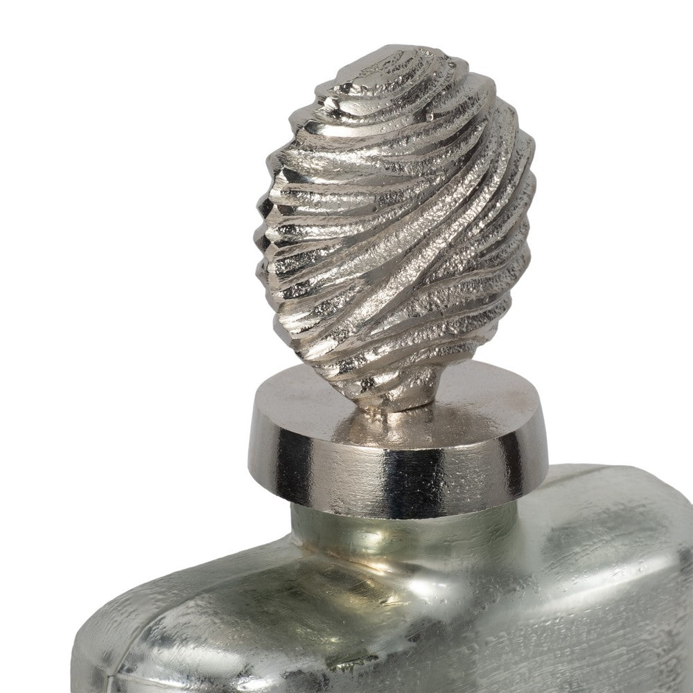 Metallic Bottle Tabletop Decor w Round Topper | 16" | Silver Aluminium