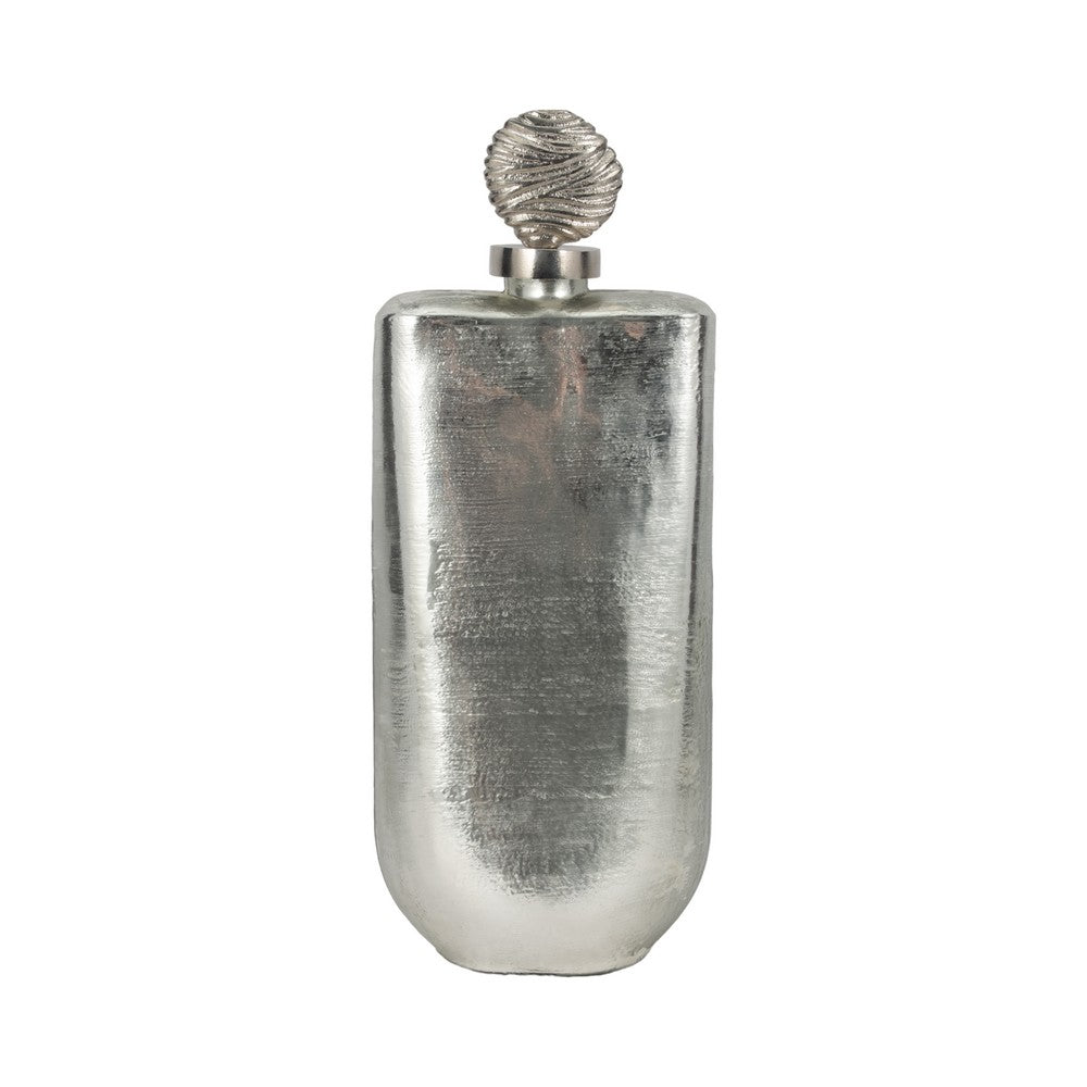 Decorative Bottle with Luxe Sphere Topper | 19" Metallic Silver Glass