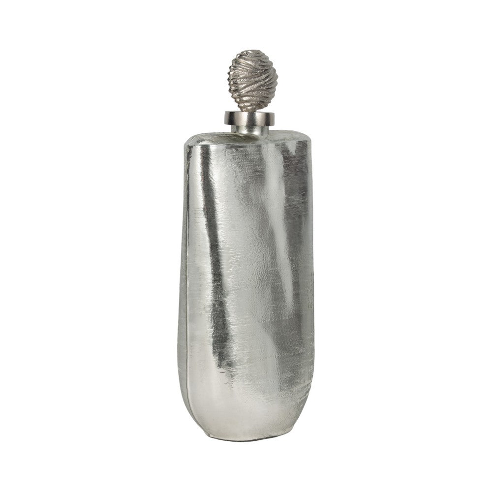 Decorative Bottle with Luxe Sphere Topper | 19" Metallic Silver Glass
