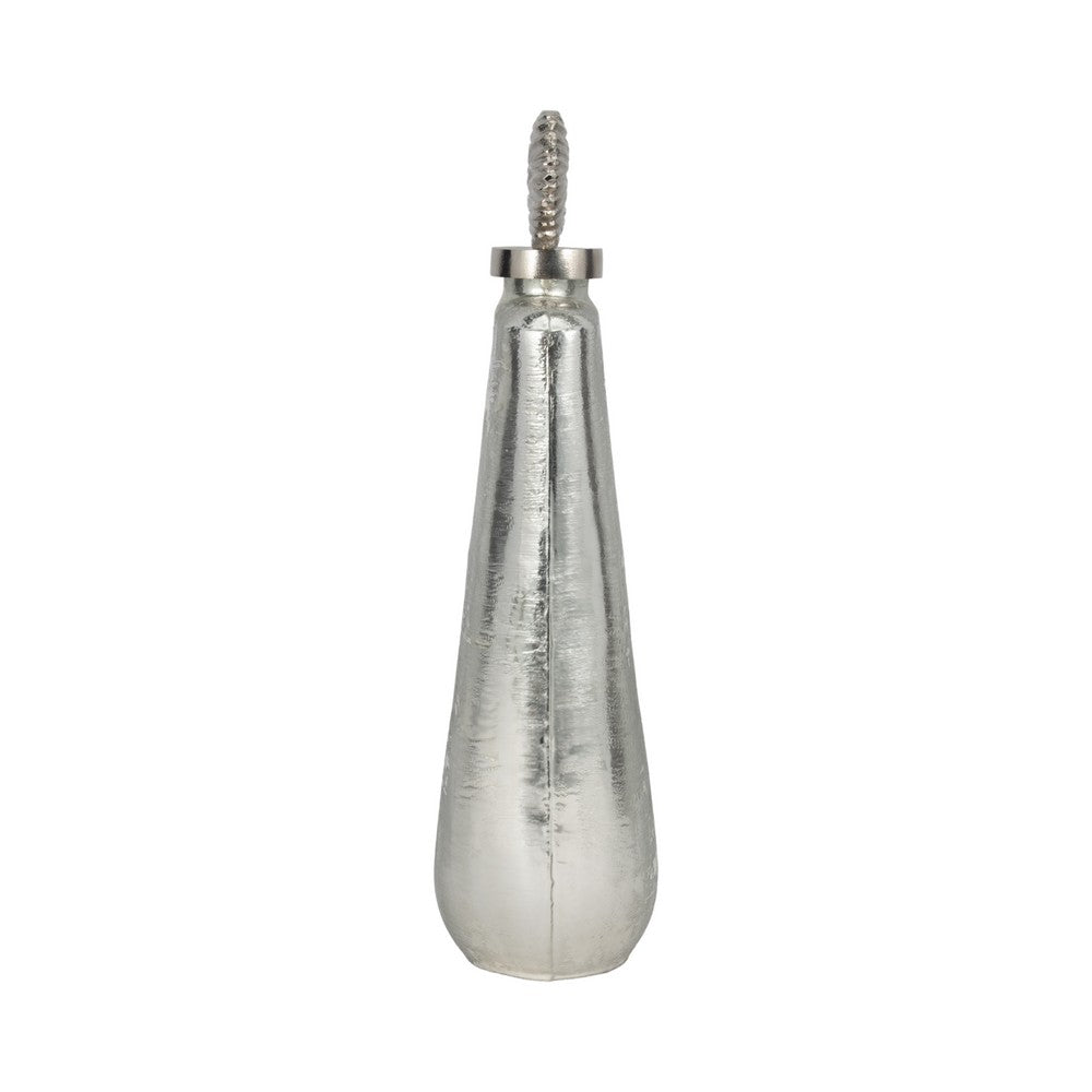 Decorative Bottle with Luxe Sphere Topper | 19" Metallic Silver Glass