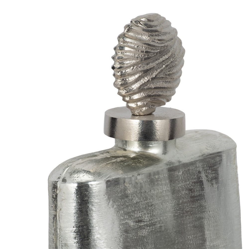 Decorative Bottle with Luxe Sphere Topper | 19" Metallic Silver Glass
