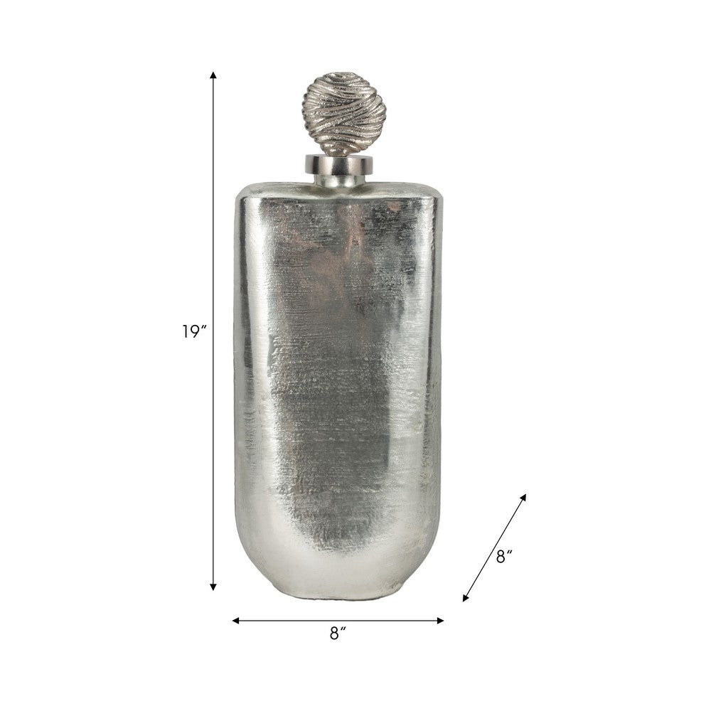 Decorative Bottle with Luxe Sphere Topper | 19" Metallic Silver Glass