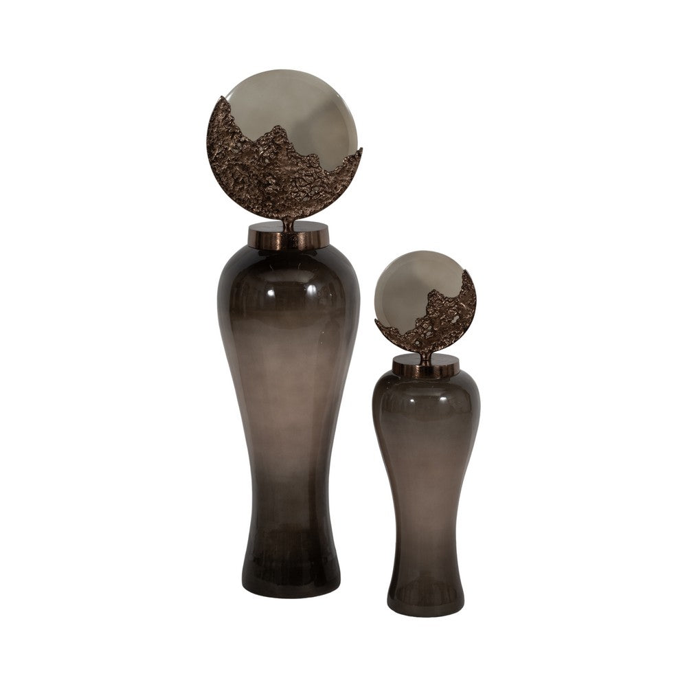Harti Floor Vase | Tapered Profile | Multitone Silver | 44" Glass-Aluminum