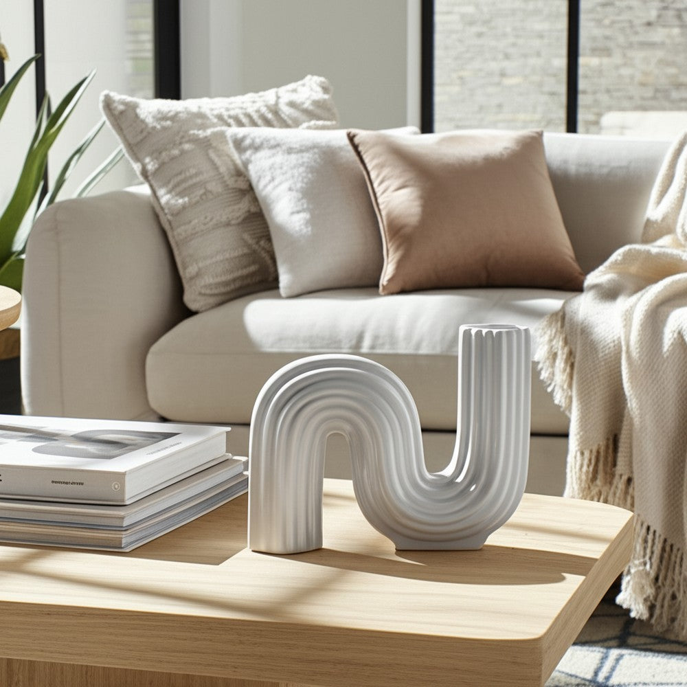 Sculptural Looped Flower Vase | 6" | White Ceramic S Shaped Design