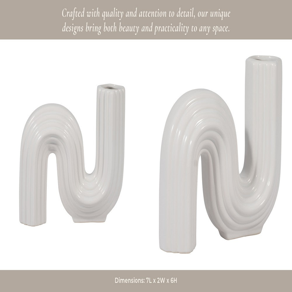 Sculptural Looped Flower Vase | 6" | White Ceramic S Shaped Design