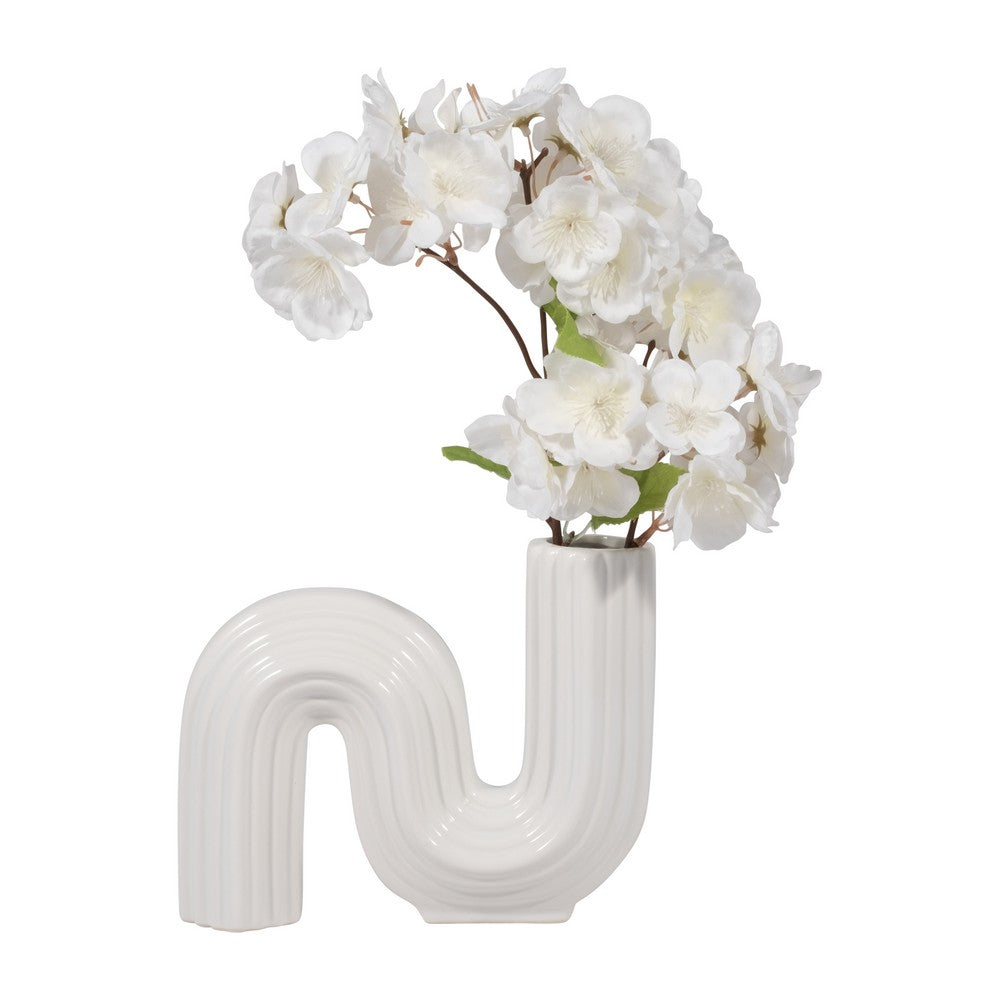 Sculptural Looped Flower Vase | 6" | White Ceramic S Shaped Design