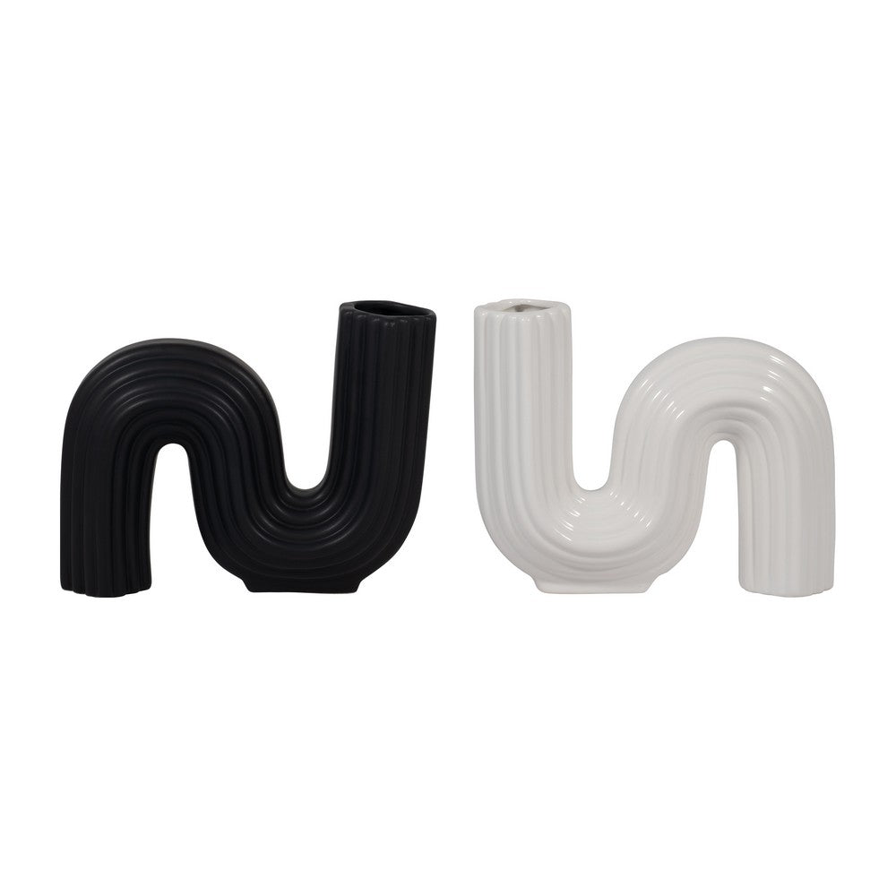 Sculptural Looped Flower Vase | 6" | White Ceramic S Shaped Design