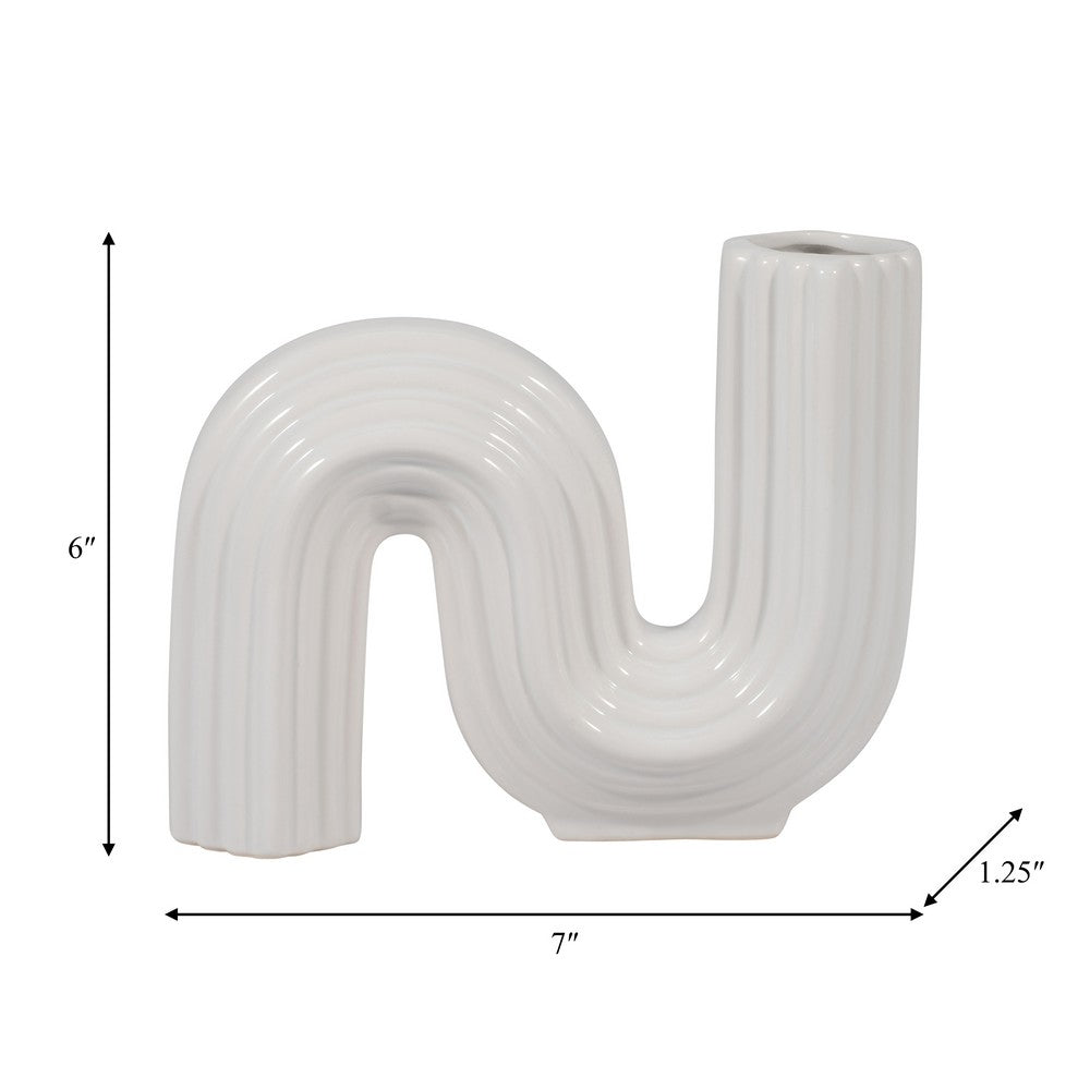 Sculptural Looped Flower Vase | 6" | White Ceramic S Shaped Design