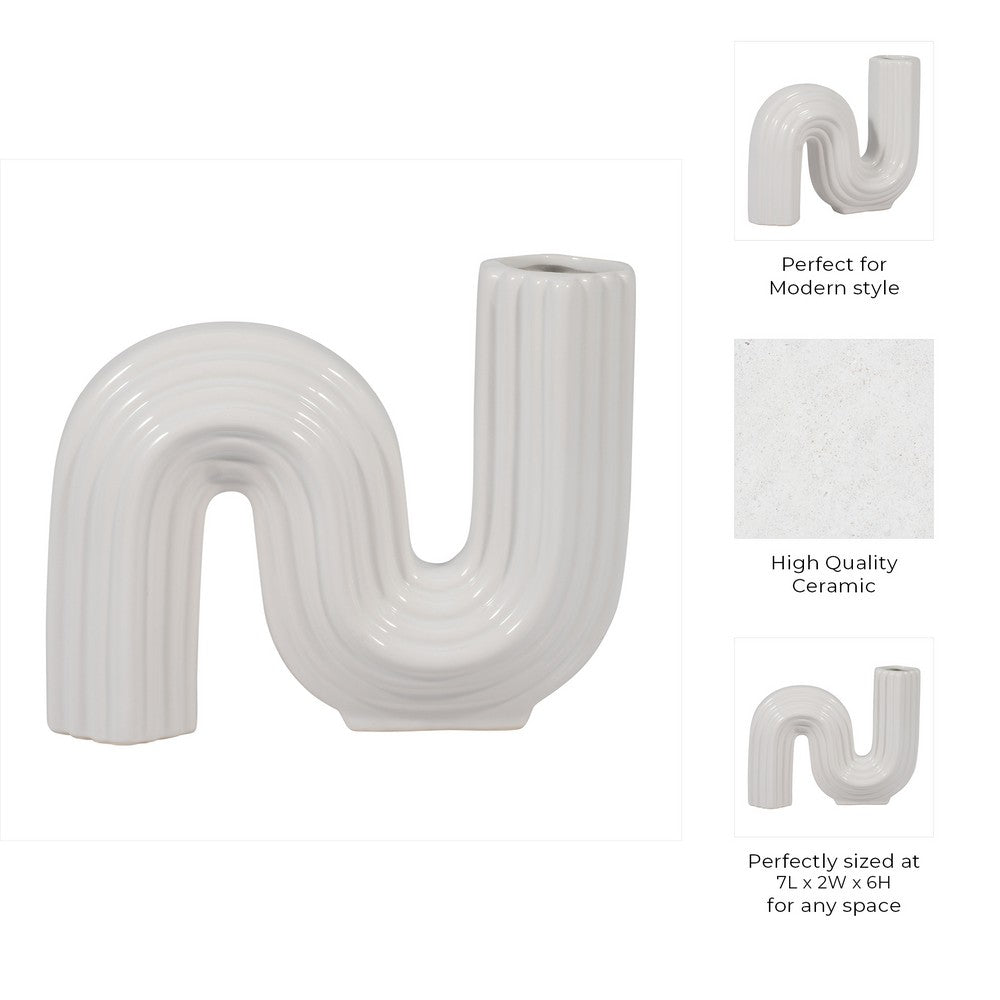 Sculptural Looped Flower Vase | 6" | White Ceramic S Shaped Design