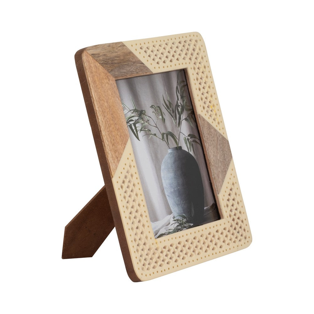 Photo Frame for 5x7 Portrait | Woven Design | Natural Brown & Ivory