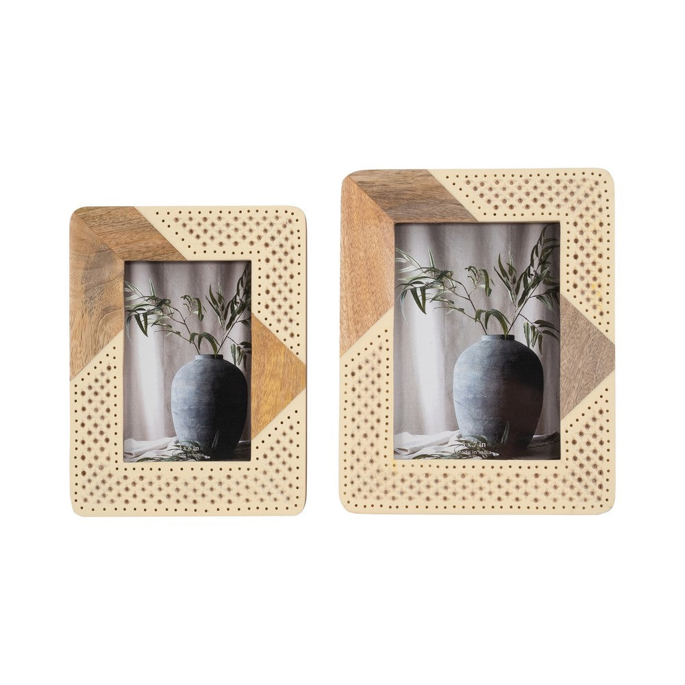 Photo Frame for 5x7 Portrait | Woven Design | Natural Brown & Ivory