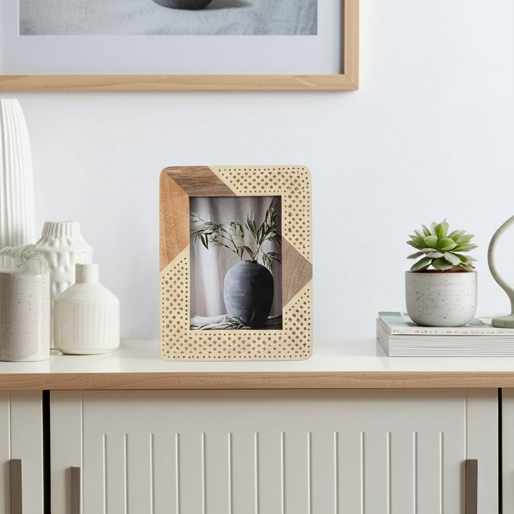 Photo Frame for 5x7 Portrait | Woven Design | Natural Brown & Ivory
