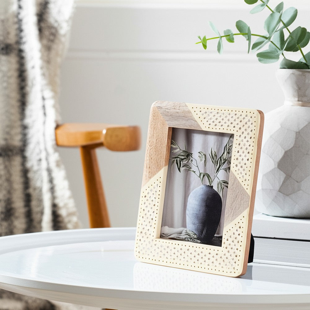 Photo Frame for 5x7 Portrait | Woven Design | Natural Brown & Ivory