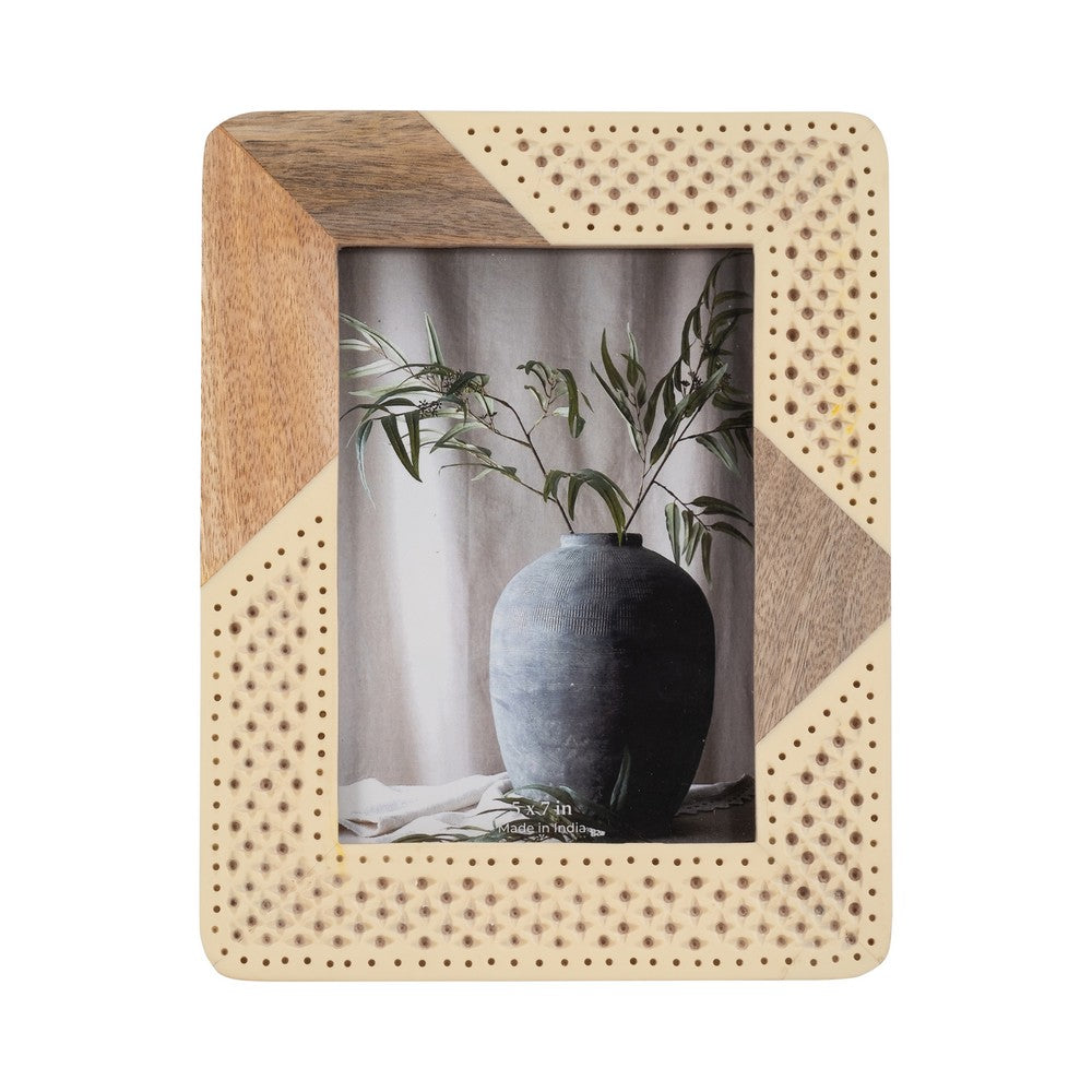 Photo Frame for 5x7 Portrait | Woven Design | Natural Brown & Ivory