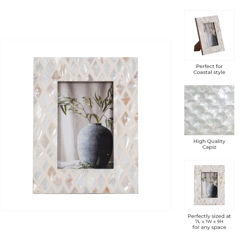 Quon 4x6 Photo Frame with Bright Diamond Capiz Shell Inlay | Ivory 9"