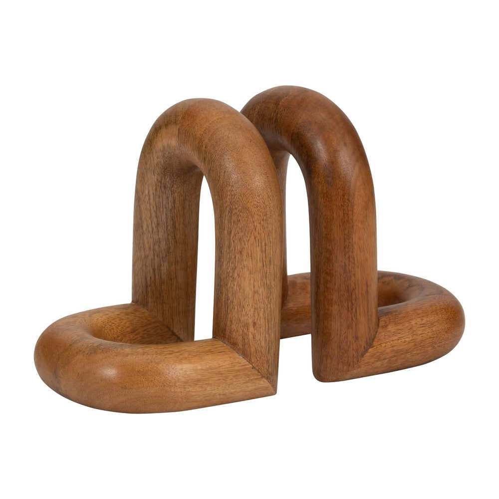 Minimalist Wood Bookend Set of 2 | Natural Brown Mango Wood Loops