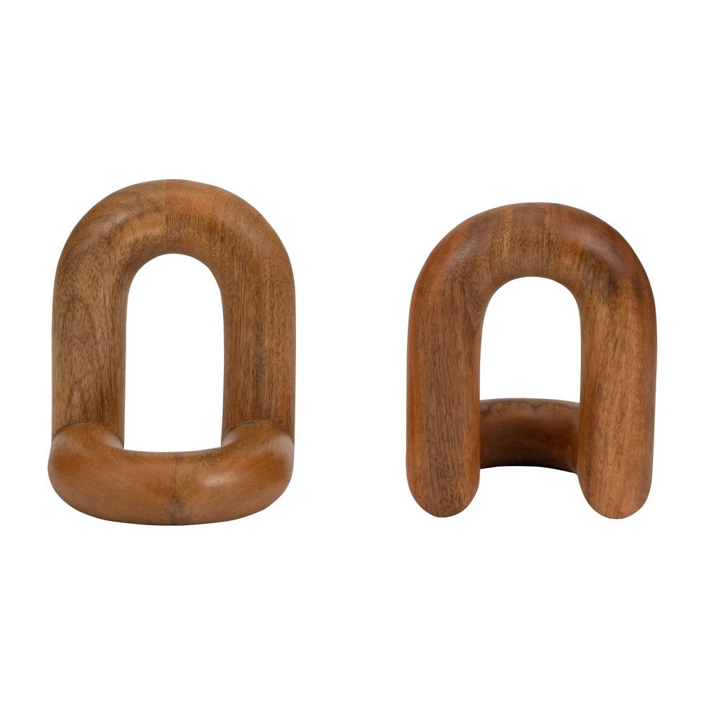 Minimalist Wood Bookend Set of 2 | Natural Brown Mango Wood Loops