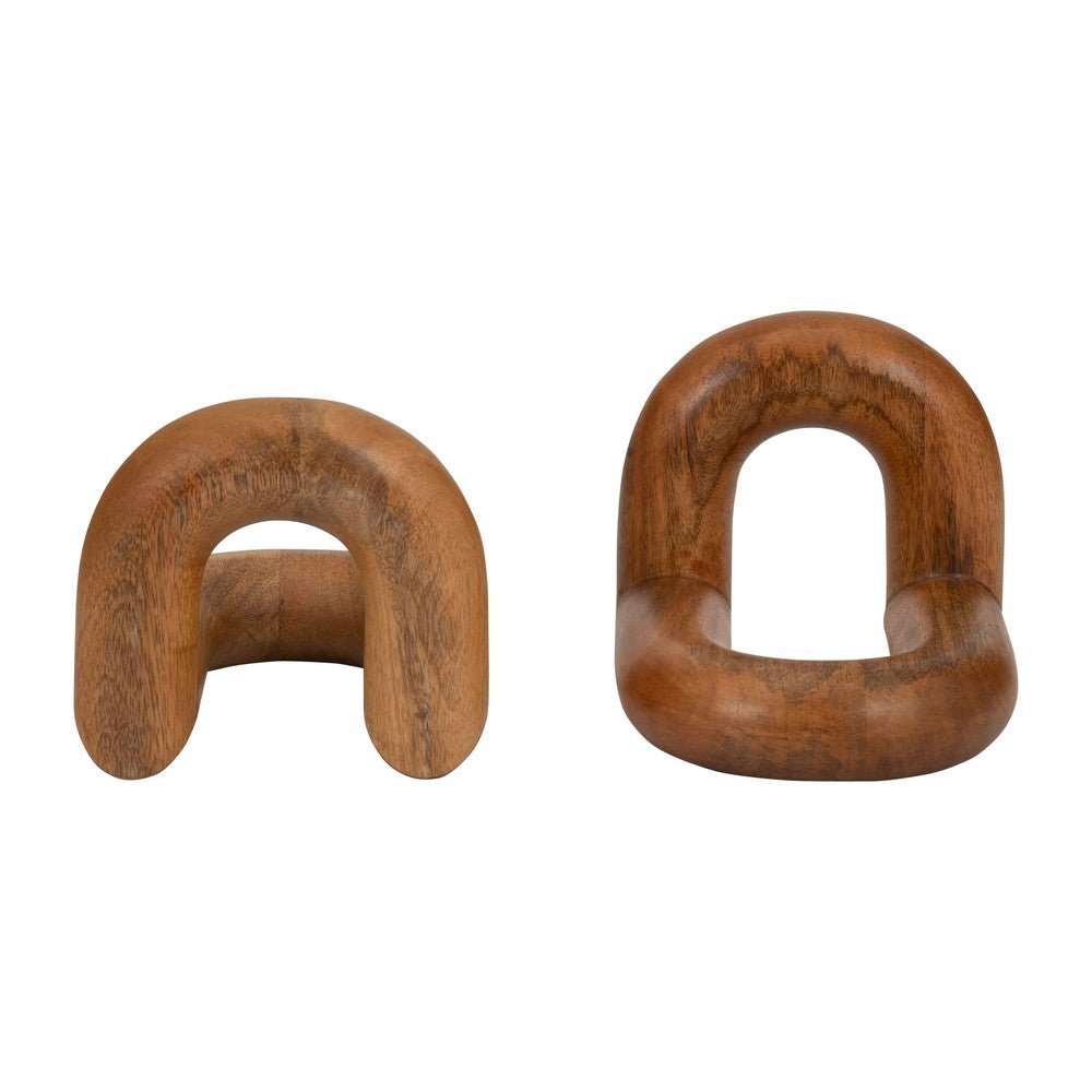 Minimalist Wood Bookend Set of 2 | Natural Brown Mango Wood Loops