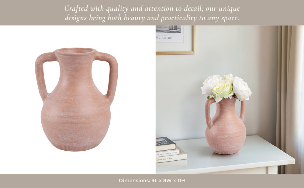 Antique Style Jug Vase with 2 Handles | Amphora Style | 11" Rustic Brown